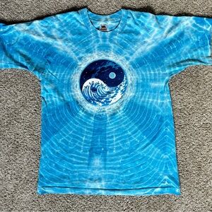 Fruit of the Loom Light Blue Yin Yang Tie Dye T-Shirt | Y2K Hippie | Large